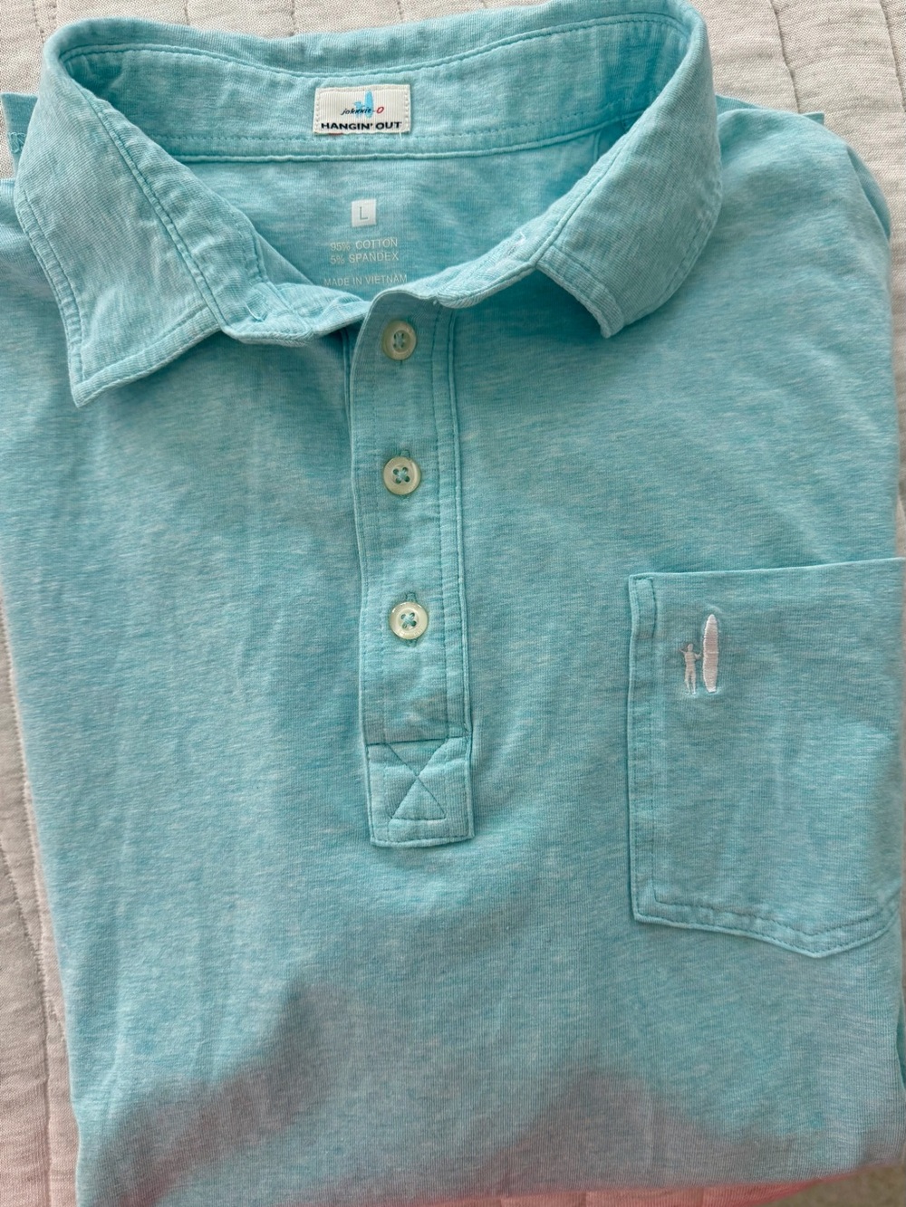 johnnie-O Light Aqua Polo with Pocket - Picture 2 of 2